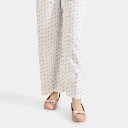 Girls Cotton Printed Culotte- White