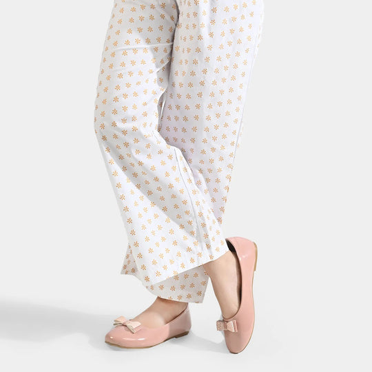 Girls Cotton Printed Culotte- White