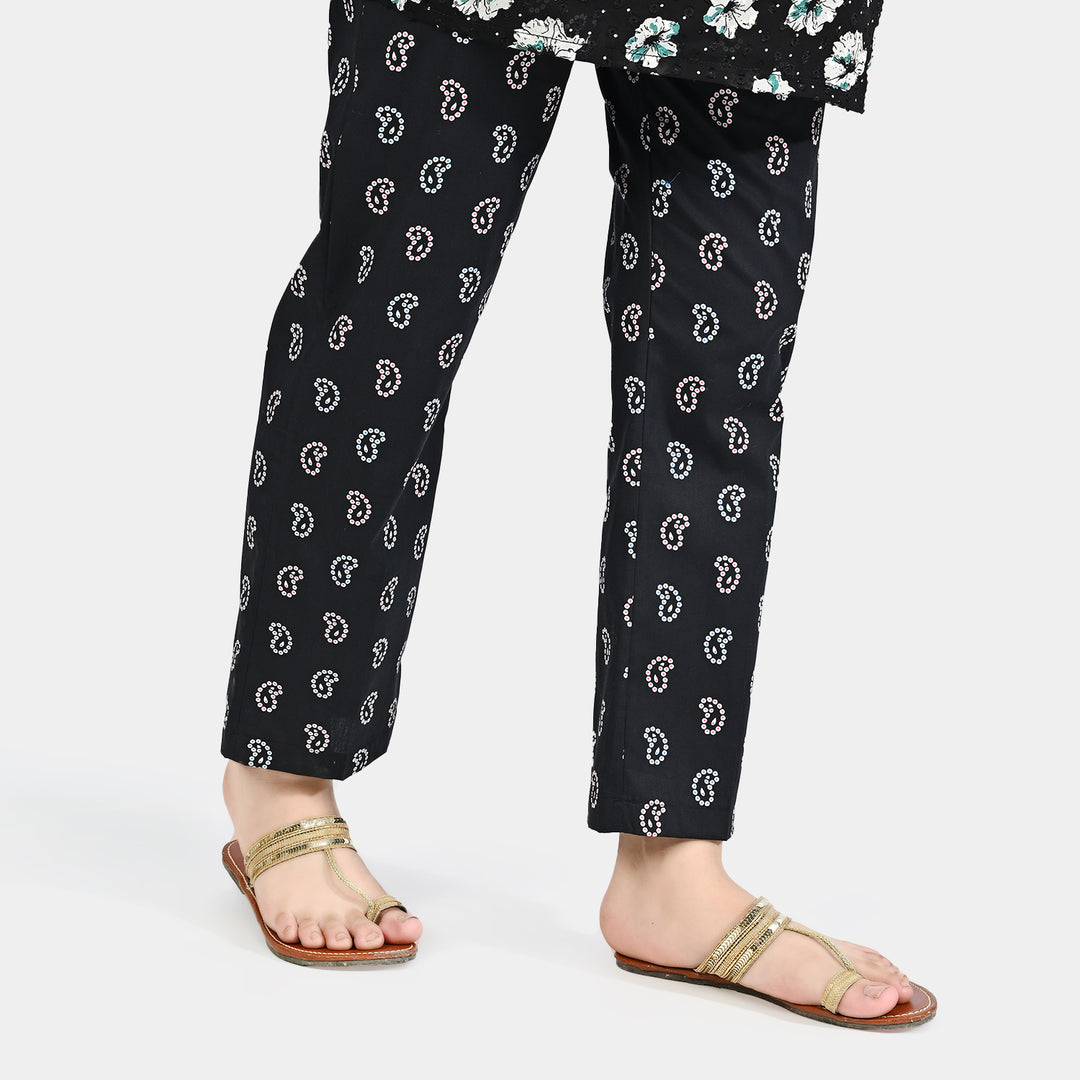 Girls Cotton Printed Pant Rangrez-BLACK