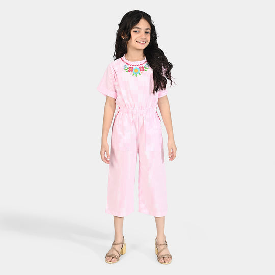 Girls Seersucker Jumpsuit Pink Stripes