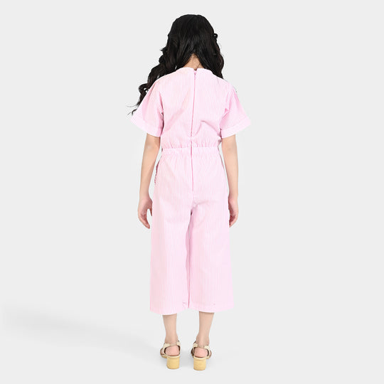 Girls Seersucker Jumpsuit Pink Stripes