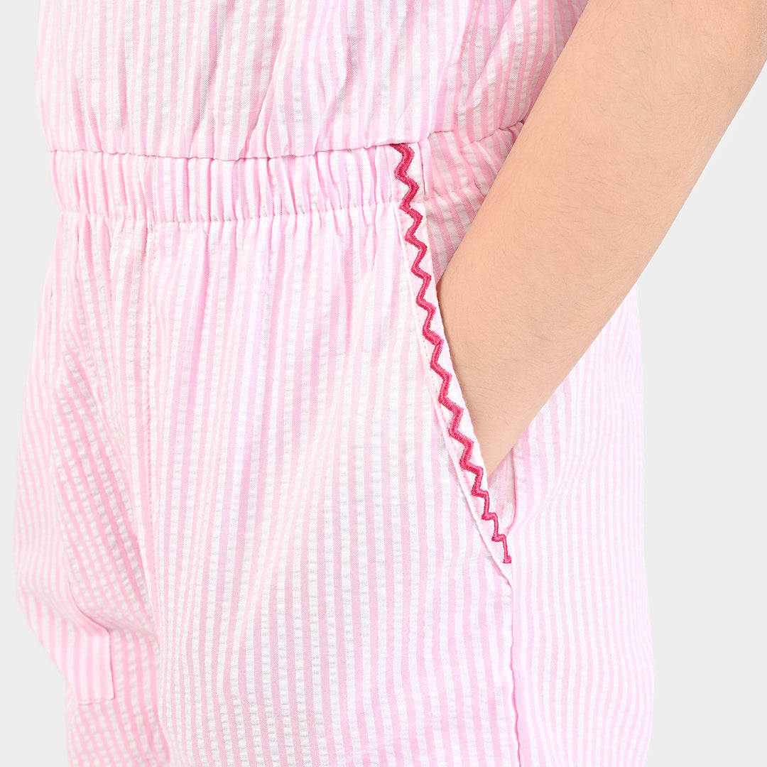 Girls Seersucker Jumpsuit Pink Stripes