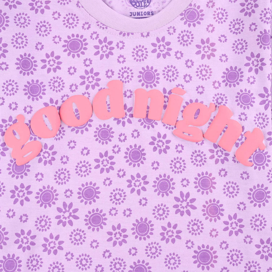 Girls Poly Cotton Jersey Night Suit Good Night