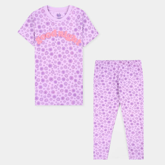 Girls Poly Cotton Jersey Night Suit Good Night