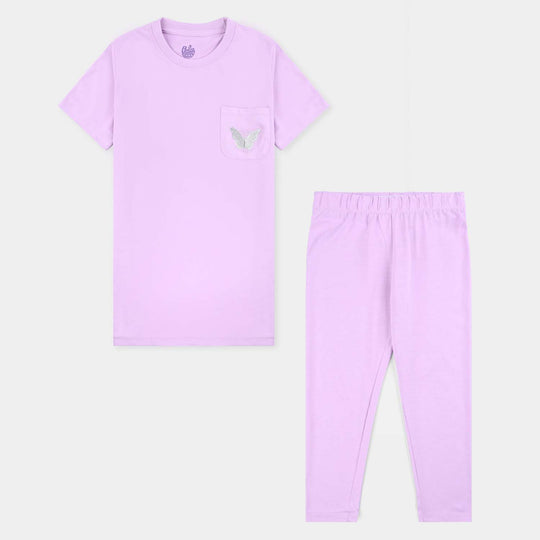 Girls Poly Cotton Jersey Night Suit Butterfly