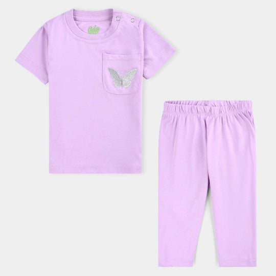 Infant Girls Poly Cotton Jersey Night Suit Butterfly