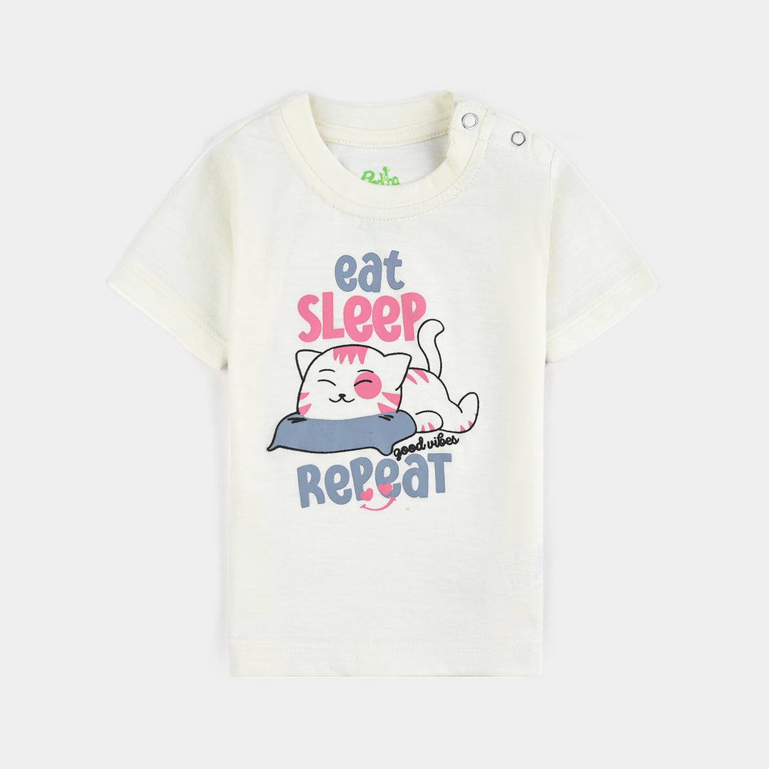 Infant Girls Poly Cotton Jersey Night Suit Eat Sleep-Vanilla Ice