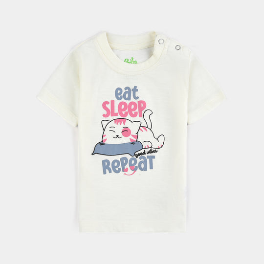 Infant Girls Poly Cotton Jersey Night Suit Eat Sleep-Vanilla Ice