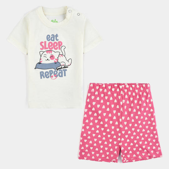 Infant Girls Poly Cotton Jersey Night Suit Eat Sleep-Vanilla Ice