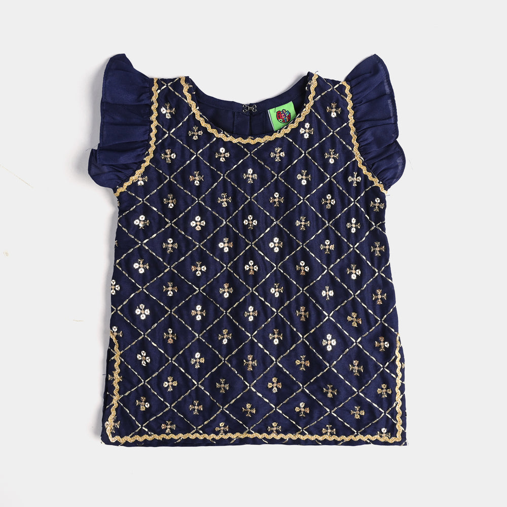 Infant Girls poly cambric Fancy 2 Pcs Chamakte Sitare-Navy Blue