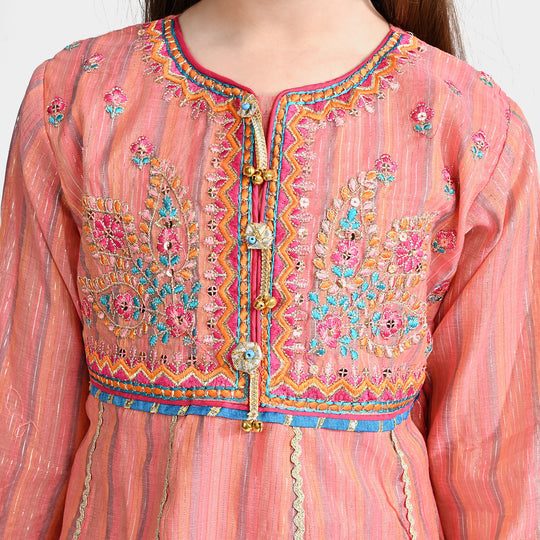 Girls Jacquard Fancy 3 Pcs Suit Roshni-Peach