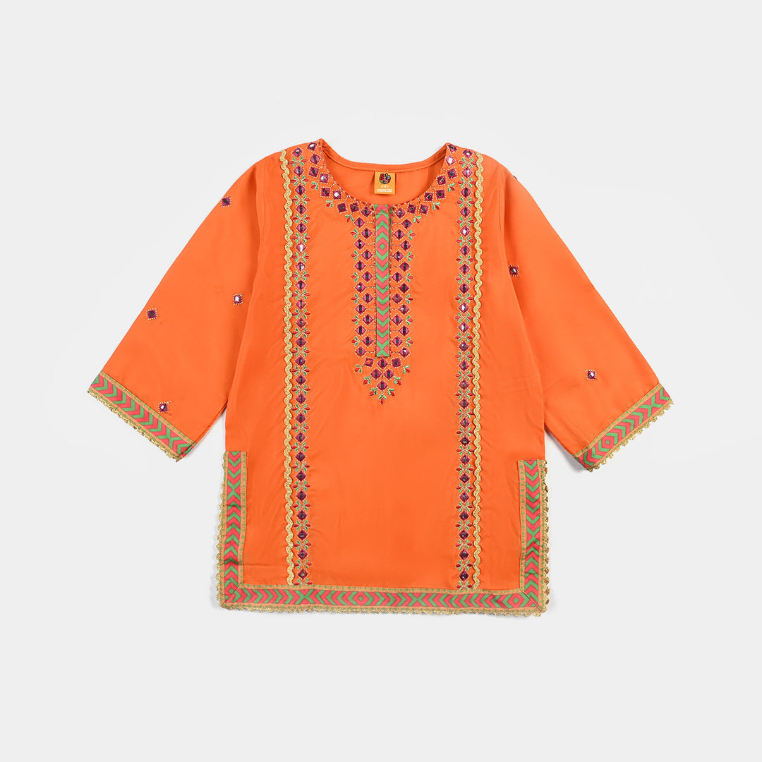 Girls poly cambric Fancy 3 Pcs Bano-ORANGE