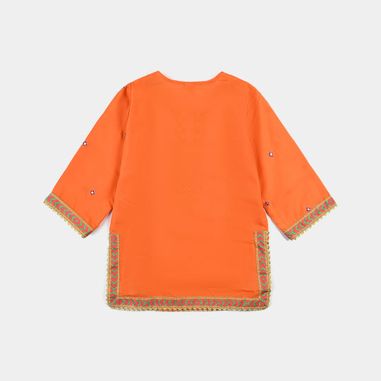 Girls poly cambric Fancy 3 Pcs Bano-ORANGE