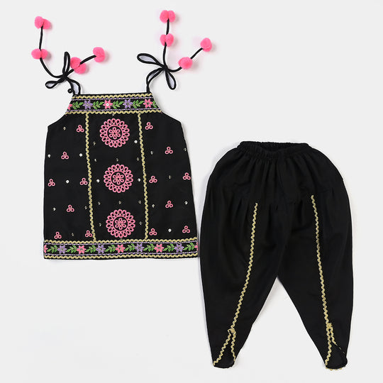 Infant Girls Poly Cambric 2 Pcs Suit Mah-E-Rang-BLACK