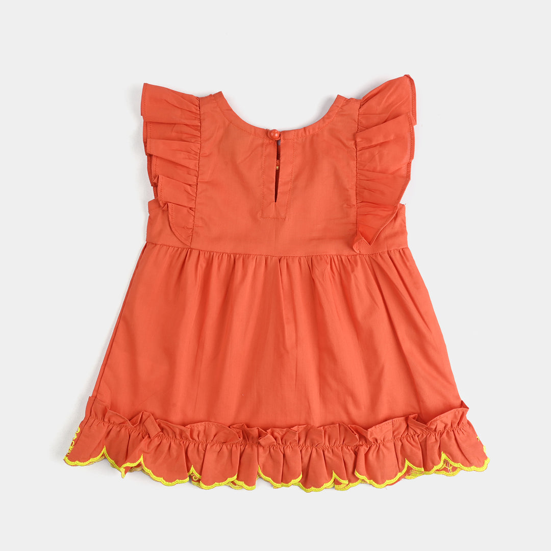 Infant Girls Cotton Poplin Emb 2 Pcs Little Angel-ORANGE