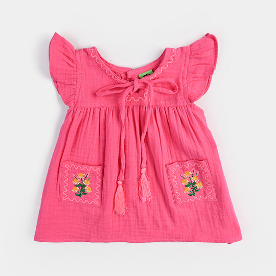 Infant Girls Cotton Casual Frock Petals-Pink