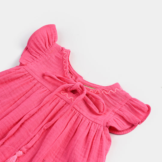 Infant Girls Cotton Casual Frock Petals-Pink