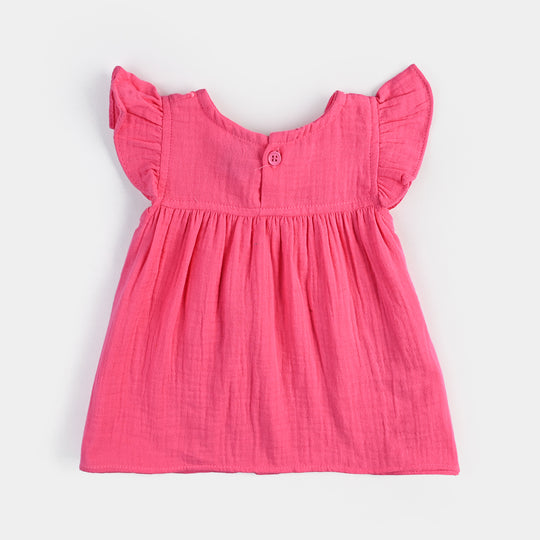 Infant Girls Cotton Casual Frock Petals-Pink