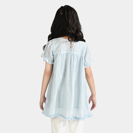 Girls Chiffon Casual Frock Frill Style-Blue