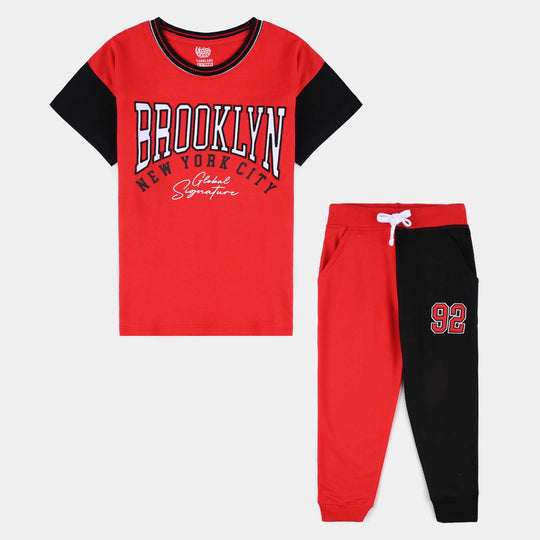 Boys Jersey/Terry 2 Piece Suit Brooklyn-Red/Black
