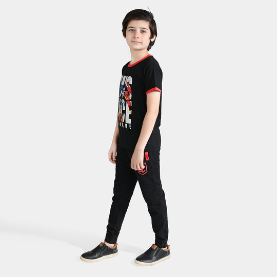 Boys Jersey/Terry 2 Piece Suit-Jet Black