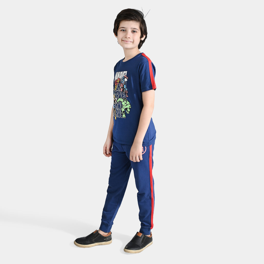 Boys Jersey/Terry 2 Piece Suit-Navy Blue