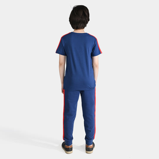 Boys Jersey/Terry 2 Piece Suit-Navy Blue