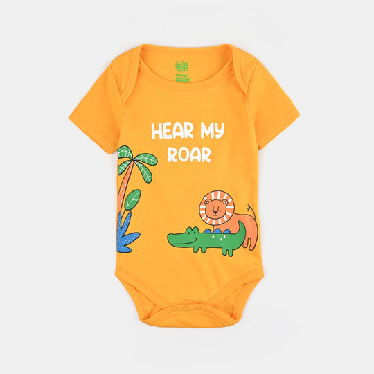 Infant Unisex Cotton Interlock Romper Hear My Roar-Citrus