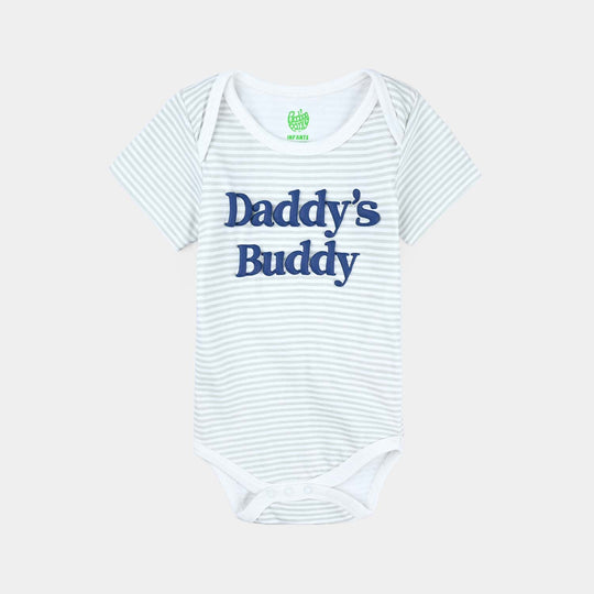 Infant Unisex Cotton Interlock Romper Daddy Buddy-White