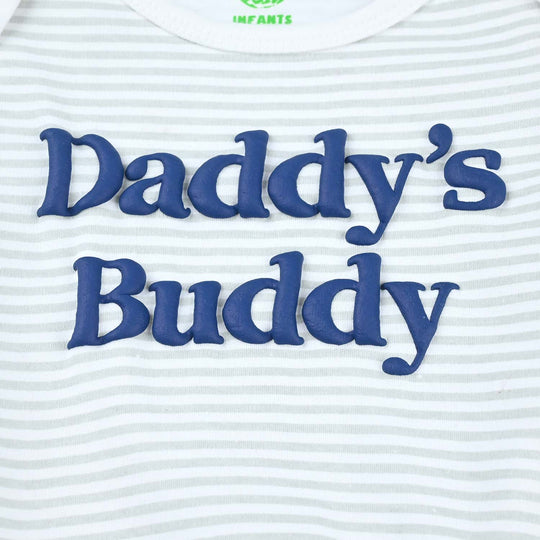 Infant Unisex Cotton Interlock Romper Daddy Buddy-White