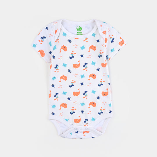 Infant Unisex Cotton Interlock Romper Fish Ocean-White