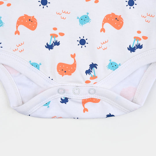 Infant Unisex Cotton Interlock Romper Fish Ocean-White