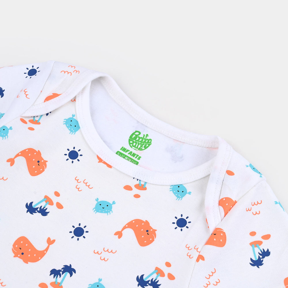 Infant Unisex Cotton Interlock Romper Fish Ocean-White