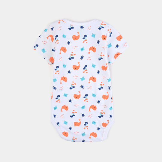 Infant Unisex Cotton Interlock Romper Fish Ocean-White