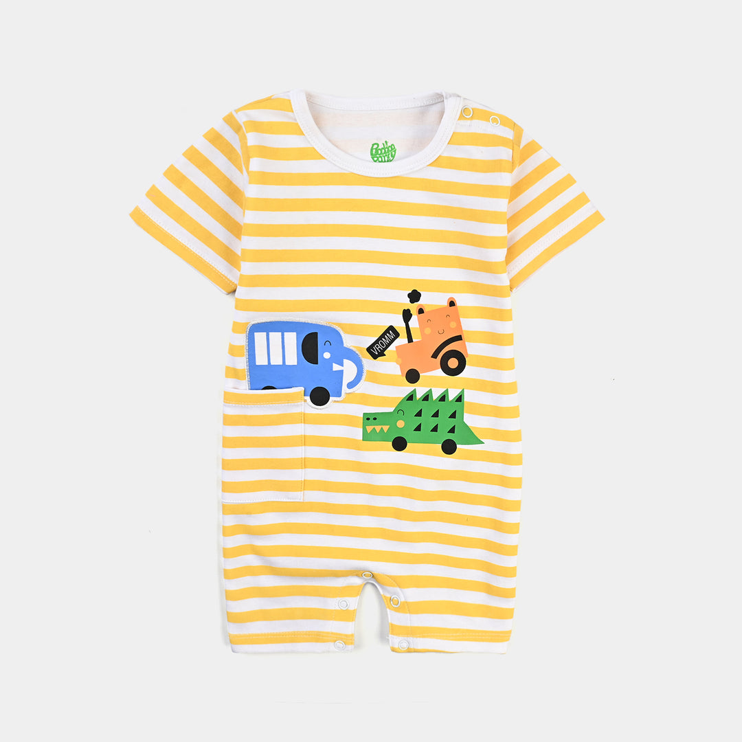 Infant Boys Cotton Interlock Romper Animates Cars-White