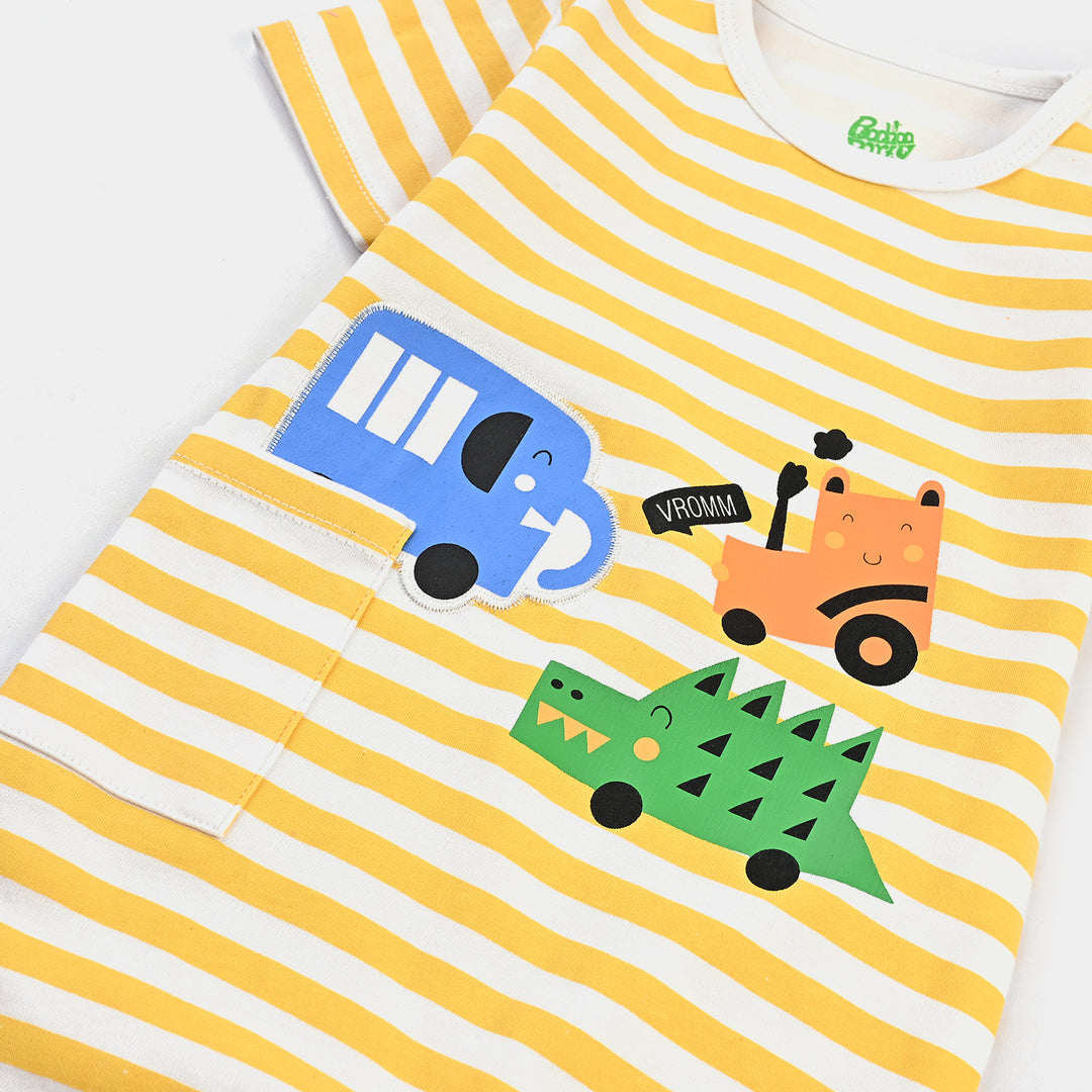 Infant Boys Cotton Interlock Romper Animates Cars-White