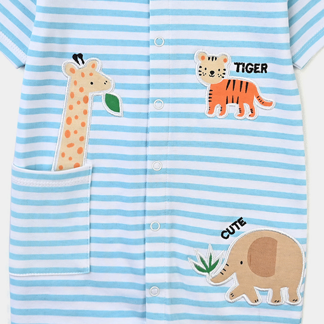 Infant Boys Cotton Interlock Romper Safari-White