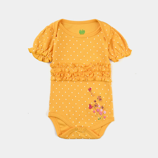 Infant Girls Cotton Interlock Romper Amber Fashion Frill-Amber Yellow