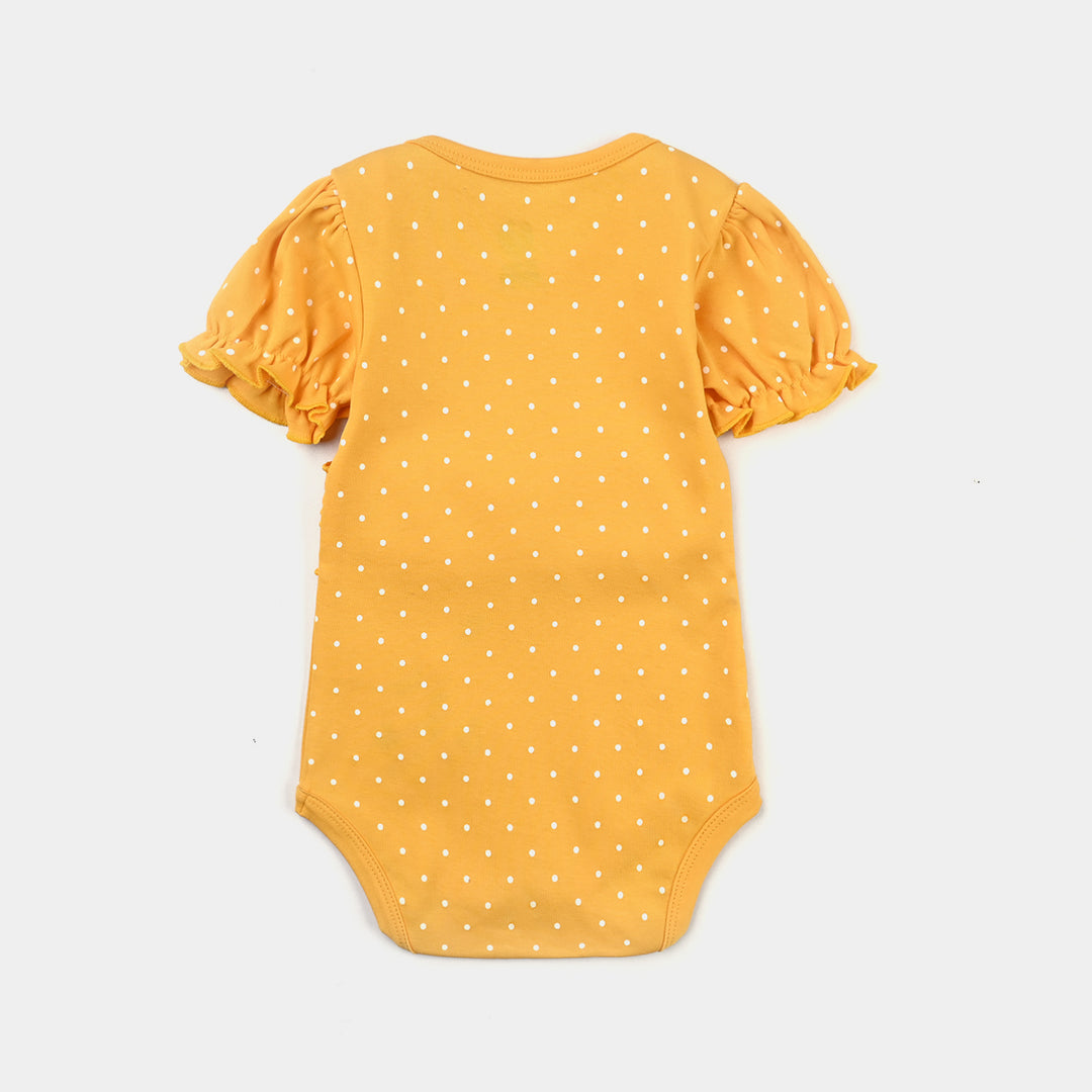 Infant Girls Cotton Interlock Romper Amber Fashion Frill-Amber Yellow