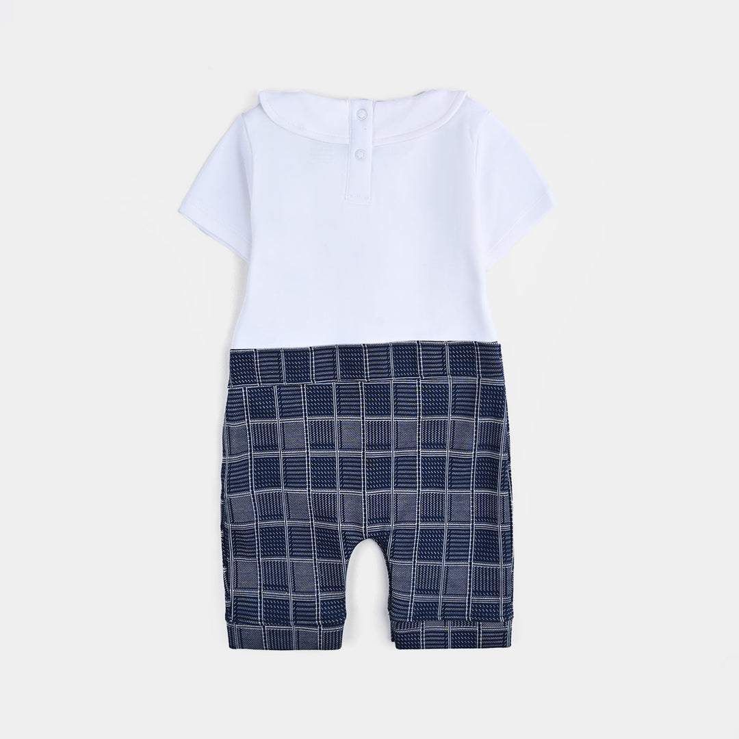 Infant Boys Cotton Interlock ROMPER JAQUARD TIE STYLE