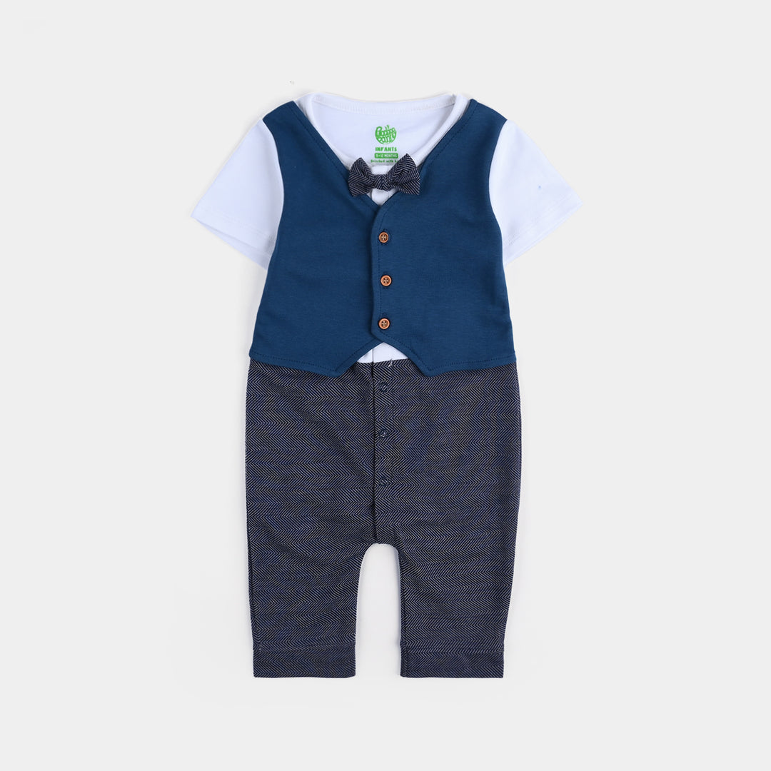 Infant Boys Cotton Interlock Romper (Contrast Coat) - Blue/White
