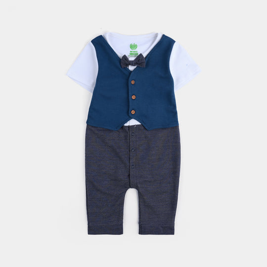 Infant Boys Cotton Interlock Romper (Contrast Coat) - Blue/White
