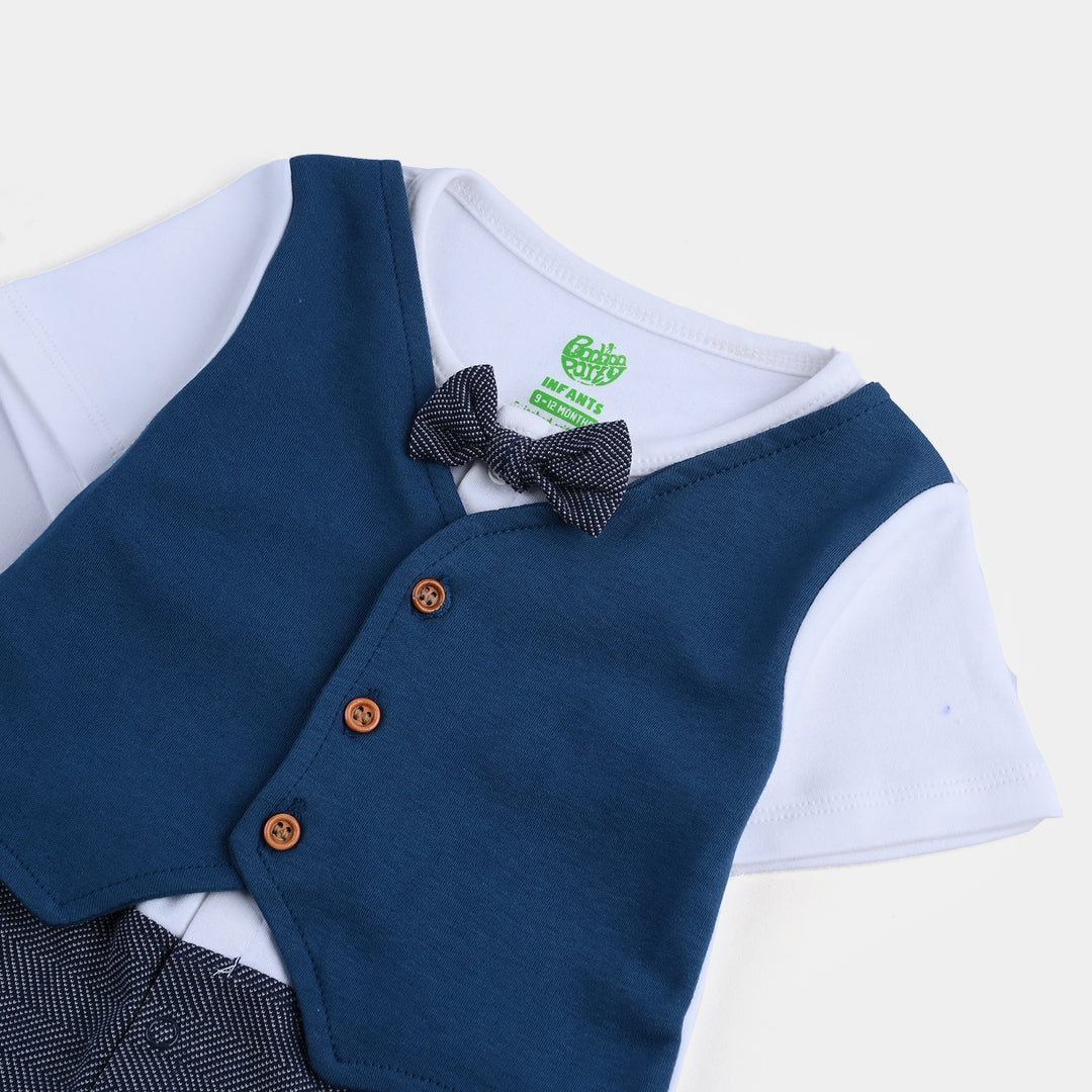 Infant Boys Cotton Interlock Romper (Contrast Coat) - Blue/White
