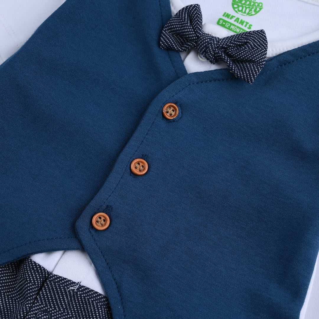 Infant Boys Cotton Interlock Romper (Contrast Coat) - Blue/White