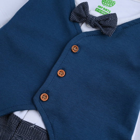 Infant Boys Cotton Interlock Romper (Contrast Coat) - Blue/White