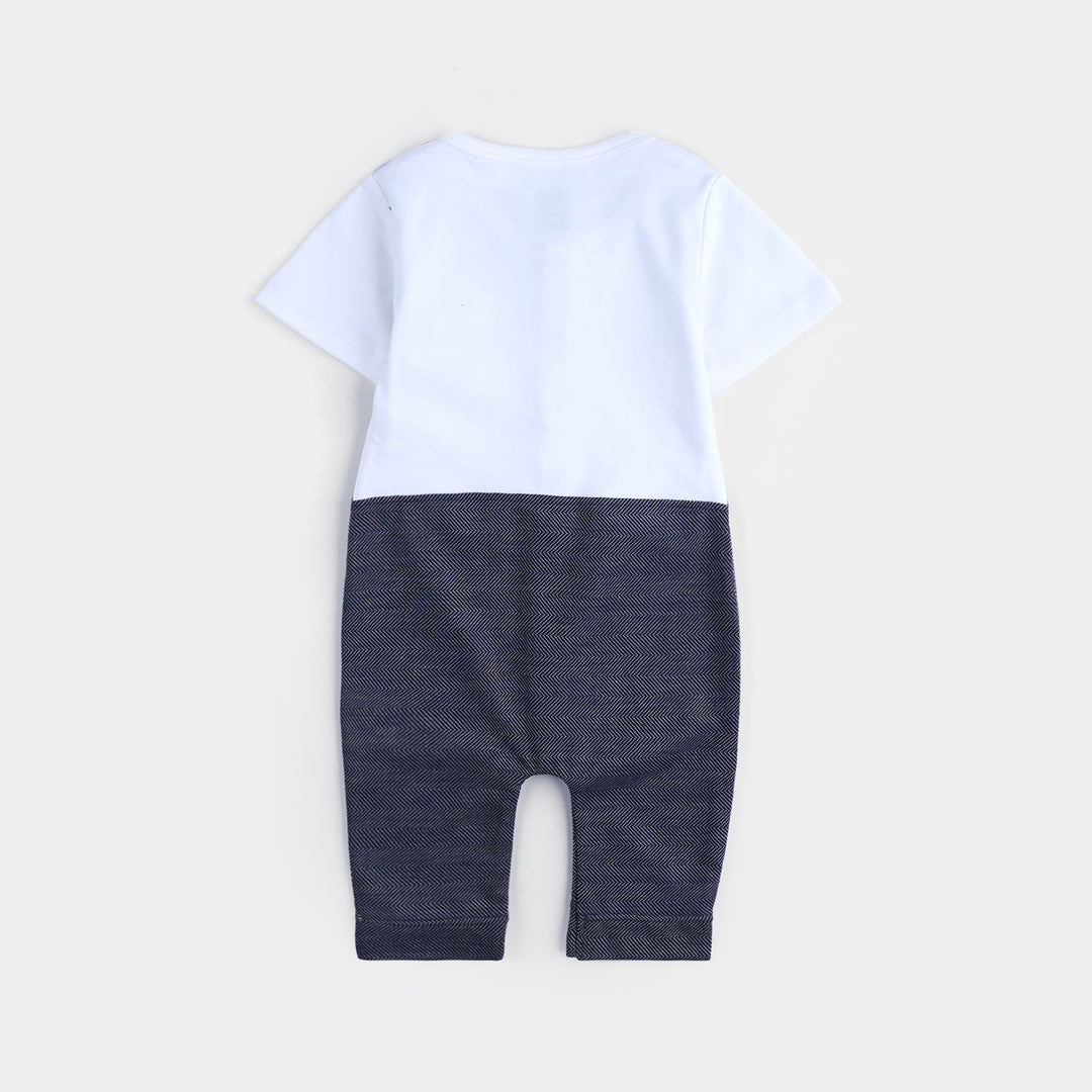 Infant Boys Cotton Interlock Romper (Contrast Coat) - Blue/White