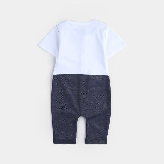 Infant Boys Cotton Interlock Romper (Contrast Coat) - Blue/White