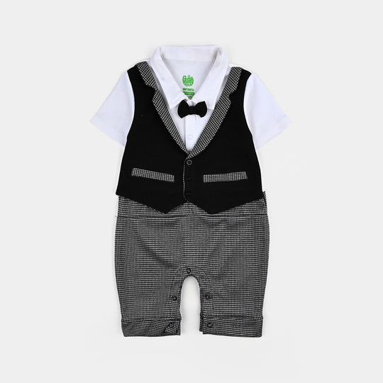 Infant Boys Cotton Interlock Romper JACQUARD-Jet Black