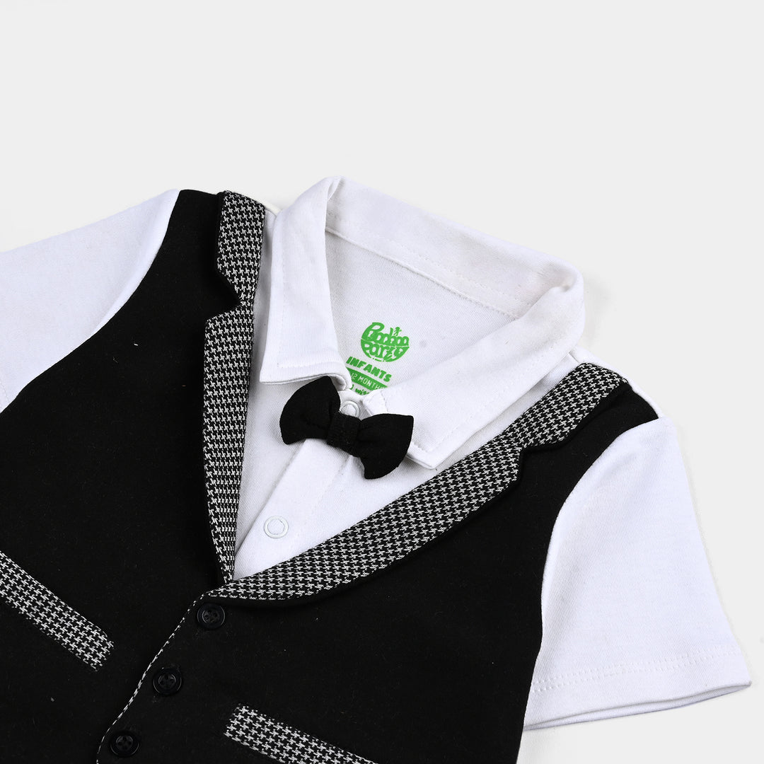 Infant Boys Cotton Interlock Romper JACQUARD-Jet Black