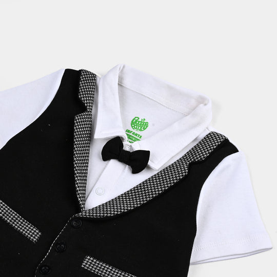 Infant Boys Cotton Interlock Romper JACQUARD-Jet Black